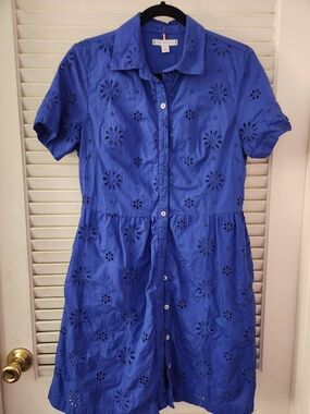 Tommy Hilfiger Royal Blue Eyelet Button-Up Top